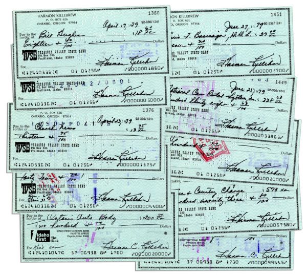 Harmon Killebrew Signed Personal Checks -- Lot of 10