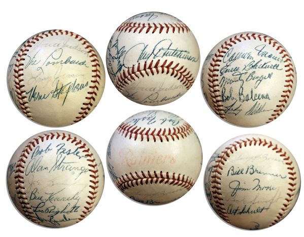 1955 Seattle Rainiers Team Signed Baseball -- Bill Brenner, Harvey Zernia, Howie Judson, Vic Lombardi, Larry Jansen, Vern Stephens, Carmen Mauro, Ewell Blackwell, Bob Balcena & More