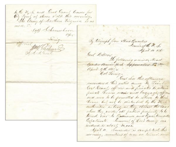 Important Civil War Letter Announcing the End of the War & Resignation of General Lee -- From Confederate General Loring to General Wilcox -- ''...The Army of Northern Virginia is no more!!!''