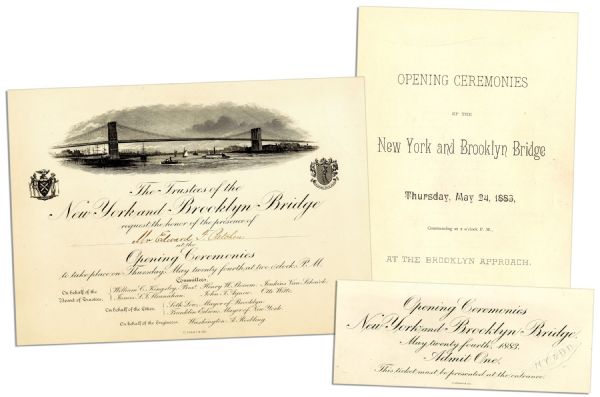 Complete Set of Invitation, Ticket & Program to the Brooklyn Bridge Opening Ceremony -- Near Fine & Printed by Tiffany & Co.