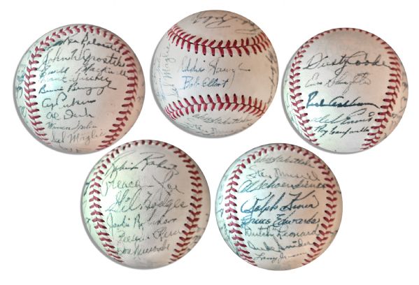 Fantastic Signed Baseball of Early 1950's All-Stars -- With 30+ Signatures Including Jackie Robinson, Preacher Roe, Gil Hodges, Larry Jansen & More -- From the Larry Jansen Estate