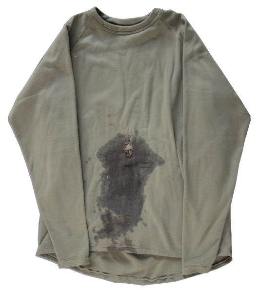 Hollywood A-Lister Denzel Washington ''The Book of Eli'' Screen-Worn Shirt -- Bloodied & Torn, From a Tense Scene in Which He's Shot