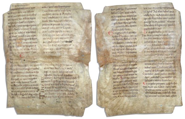 Very Rare Medieval Bible Manuscript Leaf -- Produced in Italy Circa 1100 -- Written in Carolingian Minuscule Script