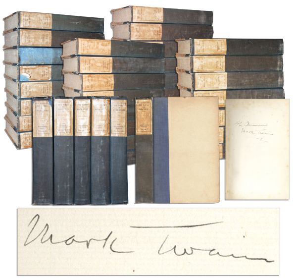 ''The Writings of Mark Twain'' 37 Volume Set -- Signed Both ''S.L. Clemens'' and ''Mark Twain'' to Volume 1