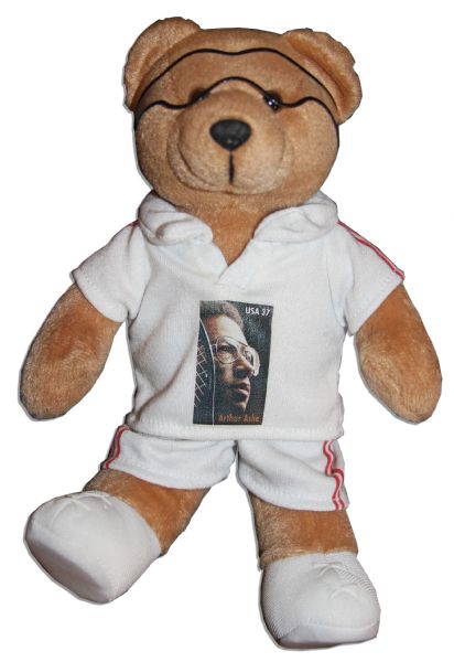 Arthur Ashe Teddy Bear Owned by His Family -- With the Image of the Arthur Ashe 2005 Postage Stamp on Its Shirt