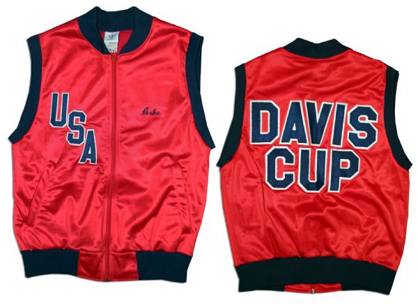 Arthur Ashe's U.S. Davis Cup Team Vest -- Embroidered With His Name