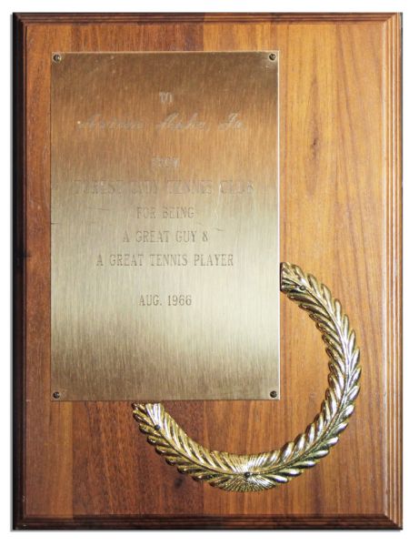 Arthur Ashe's Award Plaque Presented to Him by the Forest City Tennis Club in 1966 -- For ''Being A Great Guy & A Great Tennis Player''