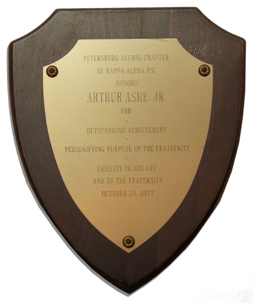 Arthur Ashe Plaque Awarded in 1977 by His Fraternity, Kappa Alpha Psi