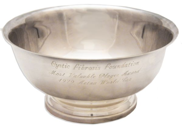 Arthur Ashe's MVP Trophy From One of the Very Last Tournaments of His Epic Career -- From The 1979 Aetna World Cup -- Stunning Gorham Silver Bowl Is Near Fine