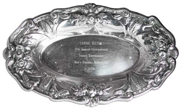 Arthur Ashe's Silver Trophy Plate From the Caribe Hilton Tournament in 1970 -- The Year He Won The Australian Open