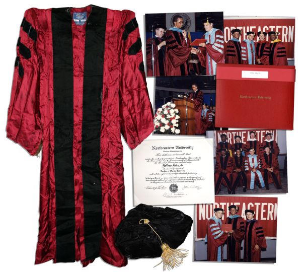 Arthur Ashe's Cap, Gown & Diploma From the Honorary Doctorate He Was Given by Northeastern University
