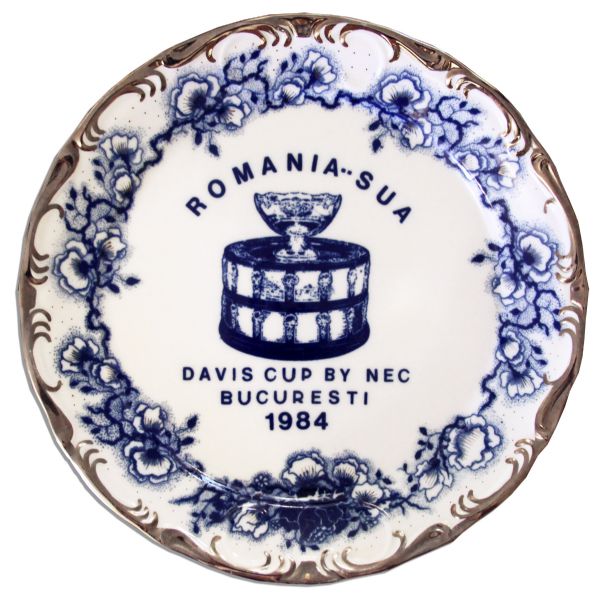 Davis Cup Romania 1984 Plate From the Personal Estate of Arthur Ashe