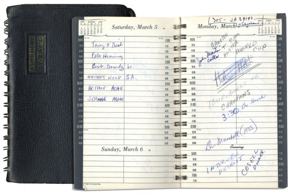 Tennis Legend Arthur Ashe's 1977 Day Planner -- He Starts the Year Off With Beat McNamara