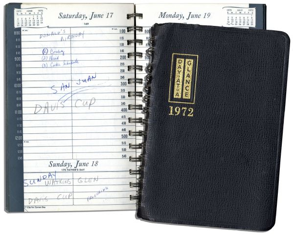 Arthur Ashe's Day Planner From 1972 -- The Year He Was Denied Entry Into South Africa for the South African Open -- Also Includes Fantastic Handwritten Note by Ashe About Pan-Africanism