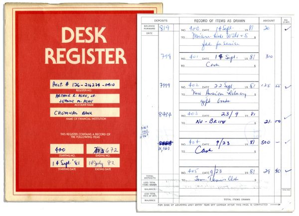 Arthur Ashe's Check Register From 1981 & 1982