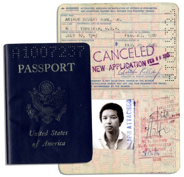 Arthur Ashe's 1980-85 U.S. Passport -- With Original Signed Passport Photo Intact