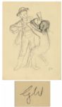 Garth Williams Preliminary Drawing for Charlottes Web -- Initialed by the Artist -- Sketch of Fern and Her Father With the Ax That Could Have Killed Wilbur