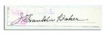 HOFer Frank Home Run Baker Signature -- Signed J. Franklin Baker Clipped From Check -- 5 x 3 -- With JSA COA