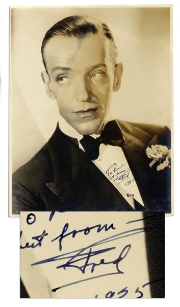 Fred Astaire Signed 10.75'' x 13.75'' Matte Photo -- ''To Lew / best from Fred / 1935'' -- Discoloration on Face -- Very Good