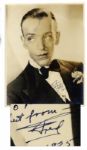 Fred Astaire Signed 10.75 x 13.75 Matte Photo -- To Lew / best from Fred / 1935 -- Discoloration on Face -- Very Good