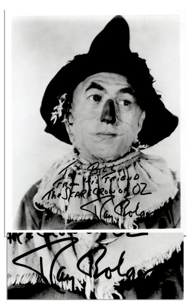 Ray Bolger 8'' x 10'' Glossy ''Wizard of Oz'' Signed Photo -- ''To Bill / From His Friend / The Scarecrow of Oz / Ray Bolger'' -- Fine