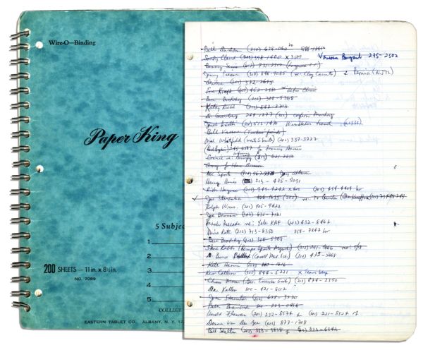 Arthur Ashe's Notebook From 1987-1990 -- Filled Out in His Hand With Contacts' Names & Numbers, His Health Information, Bible Quotes, Details of a Scholarship Program, Etc.