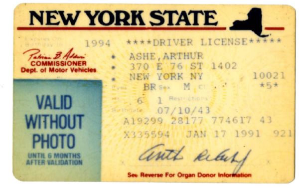 Arthur Ashe's Driver's License