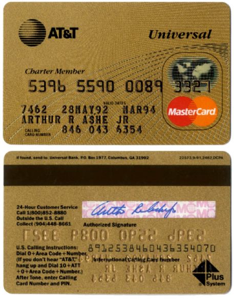 Arthur Ashe Signed MasterCard From His Last Years