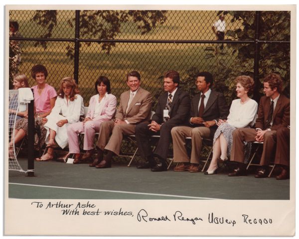 Ronald Reagan 10'' x 8'' Photo With Arthur Ashe