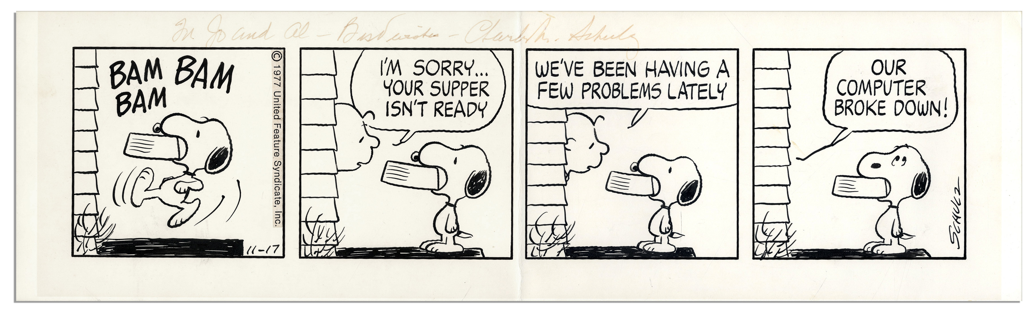 Lot Detail - Schulz ''Peanuts'' Hand-Drawn Comic Strip From 1977