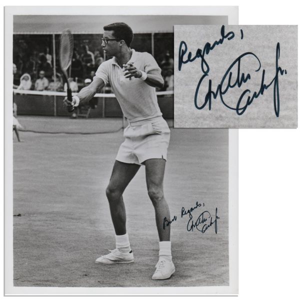 Arthur Ashe Signed 8'' x 10'' Photo of Him Playing Tennis