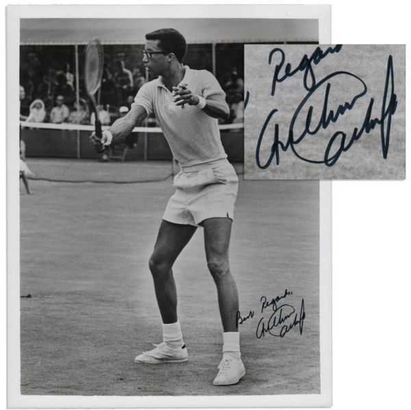 Arthur Ashe Signed 8'' x 10'' Photo Playing Tennis
