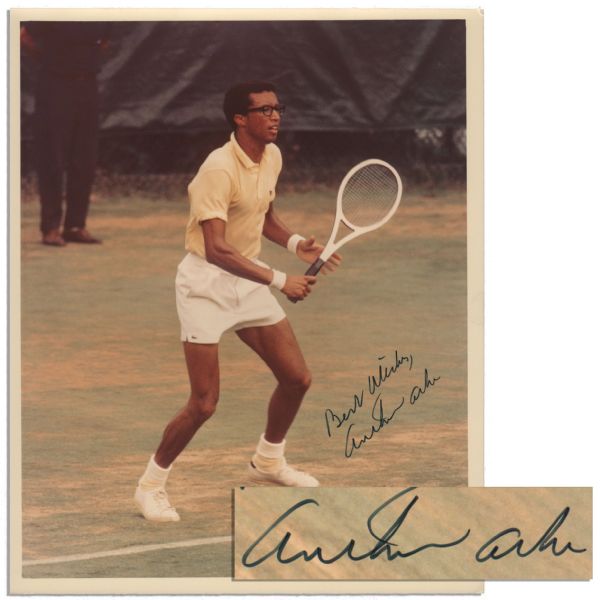 Arthur Ashe Signed 8'' x 10'' Photo of Him Playing Tennis