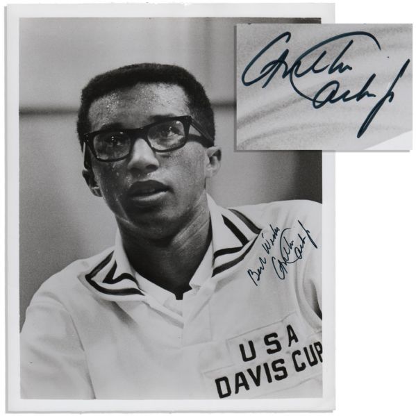 Arthur Ashe Signed 8'' x 10'' Photo -- Depicting the Tennis Star in His Davis Cup Uniform