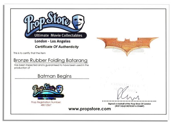 Iconic Bat Symbol ''Batarang'' Prop -- Used in The Production of  Hit Prequel ''Batman Begins''