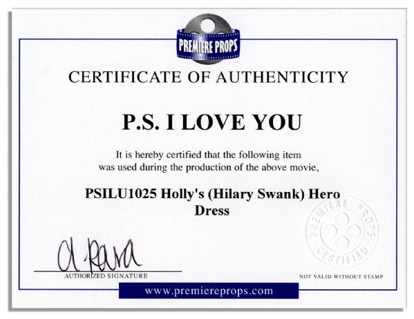 Silk Dress Worn by Oscar-Winner Hilary Swank in ''P.S. I Love You''
