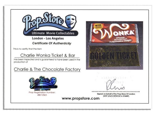Willy Wonka Prop Chocolate Bar & Golden Ticket! -- Used Onscreen in 2005's ''Charlie and the Chocolate Factory''