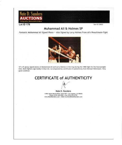 Fantastic Muhammad Ali Signed Photo -- Also Signed by Larry Holmes From Ali's Penultimate Fight 