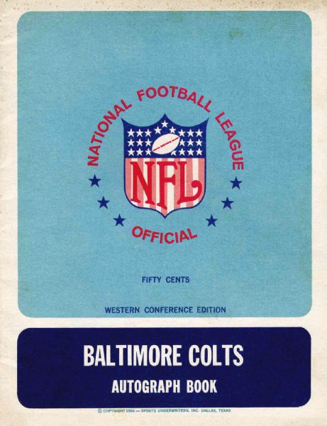 Colts 1967 NFL Autograph Book -- Western Conference Edition Features Roster With John Unitas -- 36pp. -- Softcover -- Very Good 