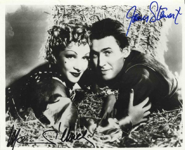 8'' x 10'' Signed Photo of Marlene Dietrich & James Stewart From ''Destiny Rides Again'' -- Felt Tip Ink Signatures -- Very Good