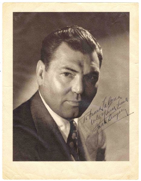 Jack Dempsey Signed 8'' x 10'' Photo -- Inscribed in Ink ''To Frank Labona / Lots of Luck From Jack Dempsey'' -- Very Good Condition