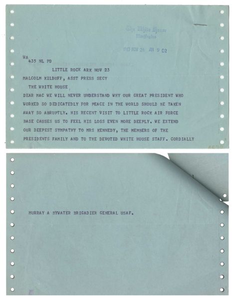 24 November 1963 Telegram Regarding President John F. Kennedy's Assassination -- Very Rare