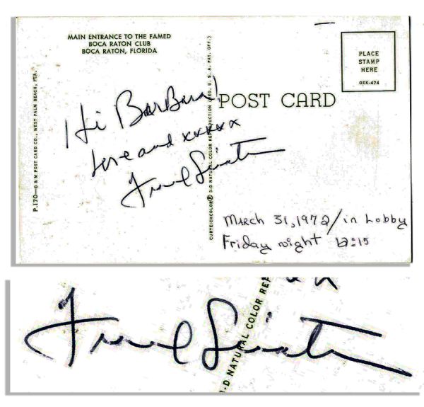 Frank Sinatra Signed Boca Raton Club Postcard