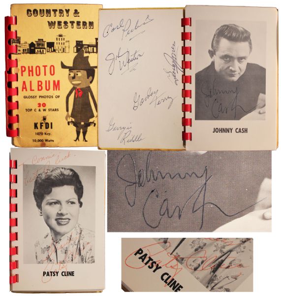 Unique Patsy Cline Signed Souvenir Photo Album -- Also Signed By Johnny Cash and Five Other Country Music Stars