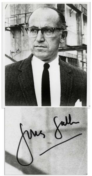 8'' x 10'' Glossy Signed Photo of Jonas Salk, Polio Vaccine Pioneer -- Signed in Black Ink: ''Jonas Salk'' -- Near Fine Condition