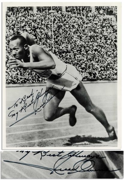 Jesse Owens Signed Photo -- Spectacular Iconic Image From the 1936 Berlin Summer Olympics