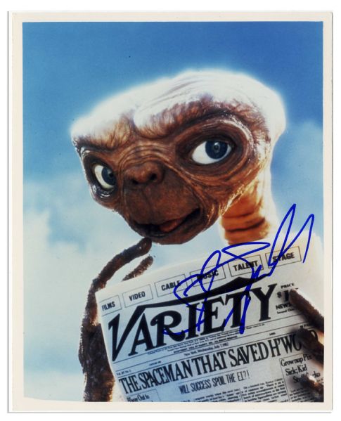 8'' x 10'' Glossy Photo of E.T. Reading ''The Daily Variety'' Signed by Director Steven Spielberg -- Very Good -- With Wehrmann COA