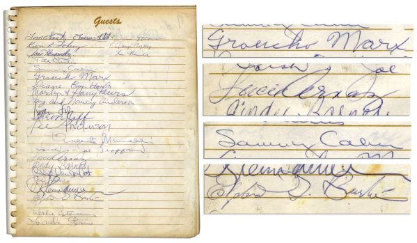 Groucho Marx & Elizabeth Taylor Burton's Signatures in a Beverly Hills Guest Book -- 8.5'' x 10.5'' -- Very Good