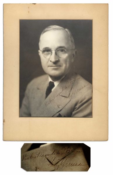 Nice Harry Truman Signed 8'' x 10'' Sepia Matte Photo -- Near Fine
