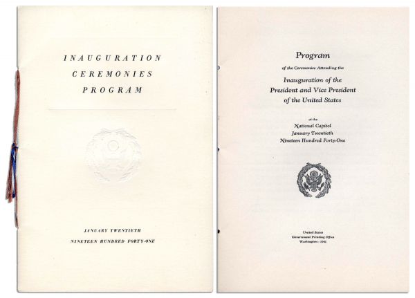 Inauguration Ceremonies Program From 20 January 1941 -- the Only Inauguration Program for a Third-Term Presidential Election